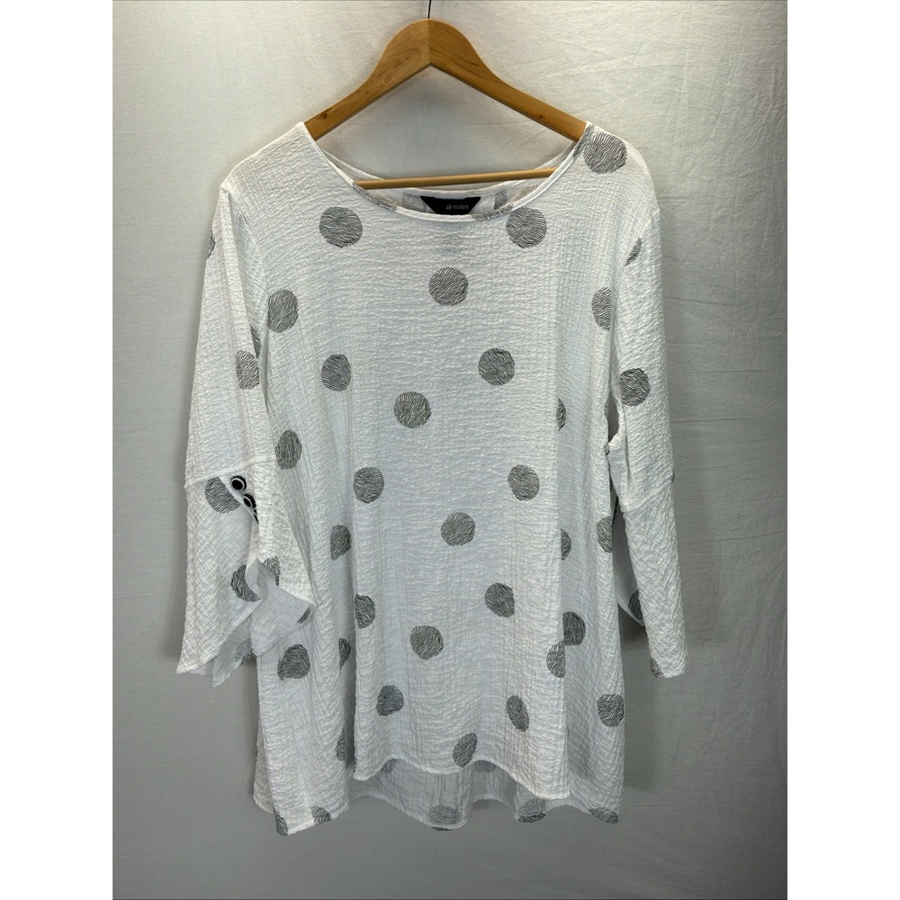 Ali Miles Top Womens Sz XL Polka Dot 3/4 Slv Art to Wear Casual Travel Crinkle
